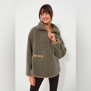 NWT Tuckernuck Olive Rhodes Shearling Quarter Zip in Large.